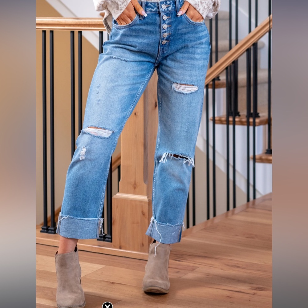 Flying Monkey Alto High Rise Button Fly Boyfriend Jeans 26 Light Wash | EUC